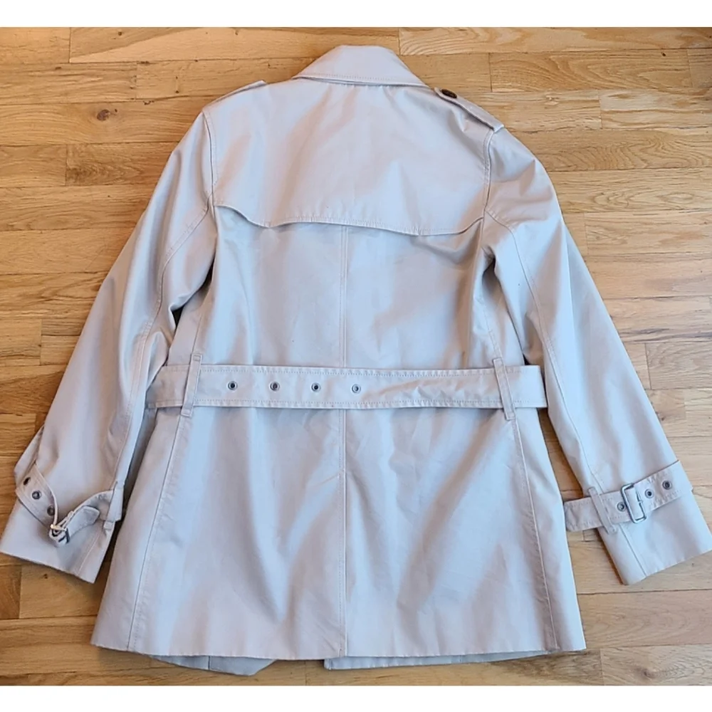 Coach Solid Short Trench Coat Beige Preppy Utilitarian Film Noir Minimalist XS - Picture 8 of 16